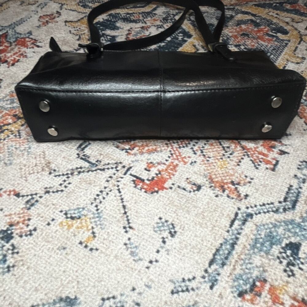 Hobo The Original Black Shoulder Bag Zip Closure Houndstooth Lining Pockets - Picture 5 of 10